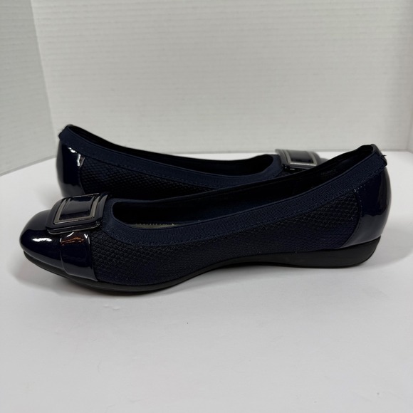 Anne Klein Akunice Navy Women 6 1/2M Patent Toe Ballet Flat Heel Comfort Buckle - Picture 3 of 16